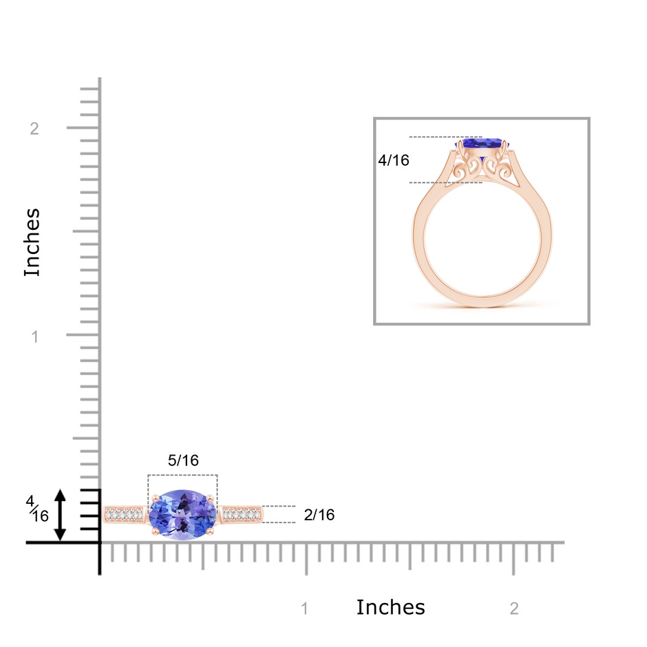8x6mm AA East-West Oval Tanzanite Solitaire Ring with Diamonds in Rose Gold product image