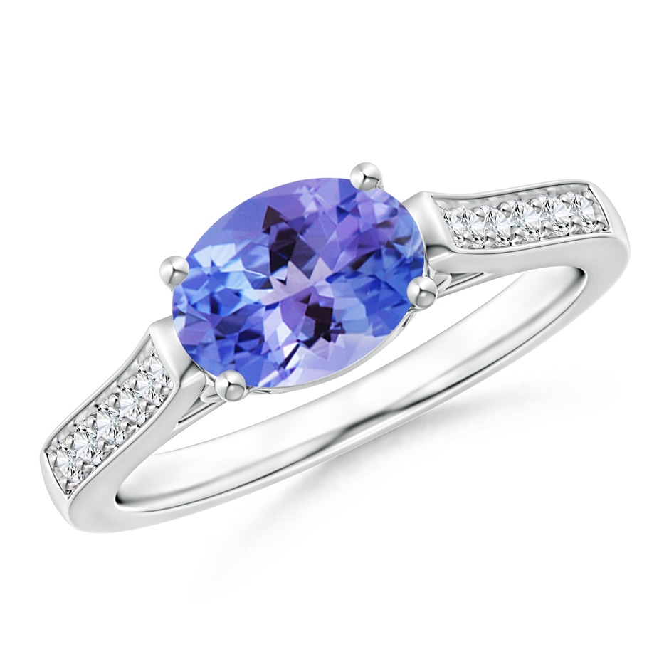 8x6mm AA East-West Oval Tanzanite Solitaire Ring with Diamonds in White Gold 