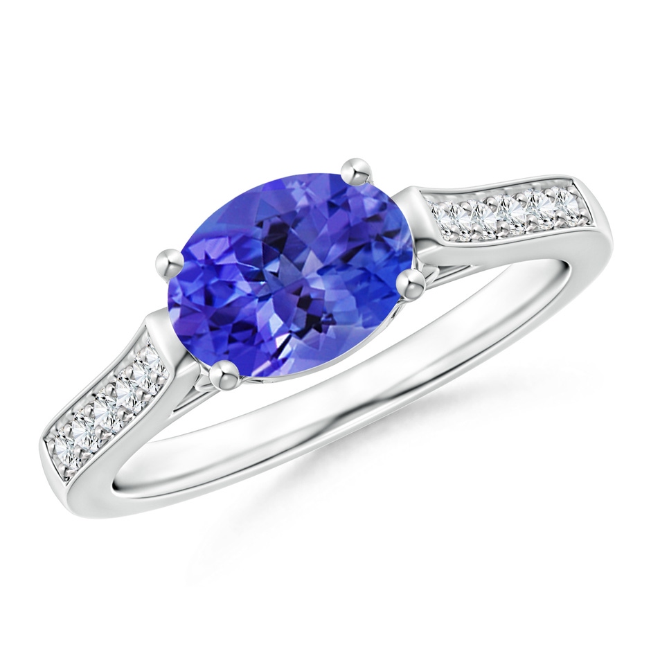 8x6mm AAA East-West Oval Tanzanite Solitaire Ring with Diamonds in White Gold 