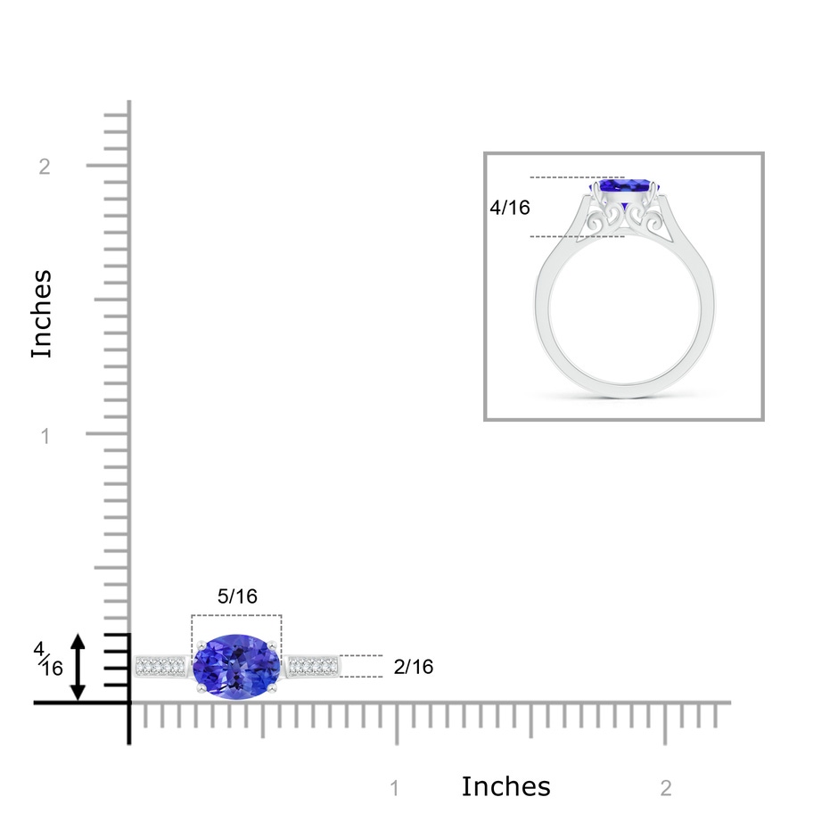 8x6mm AAA East-West Oval Tanzanite Solitaire Ring with Diamonds in White Gold product image