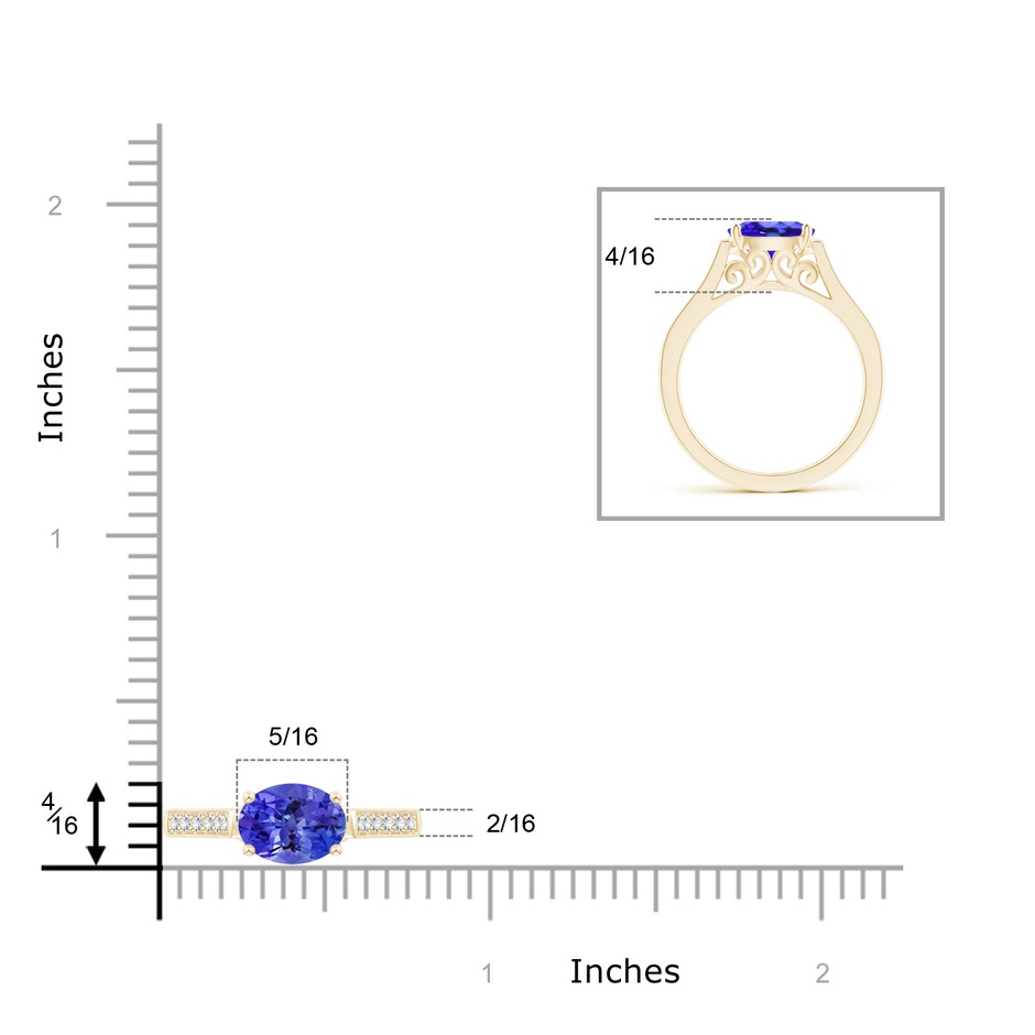 8x6mm AAA East-West Oval Tanzanite Solitaire Ring with Diamonds in Yellow Gold product image