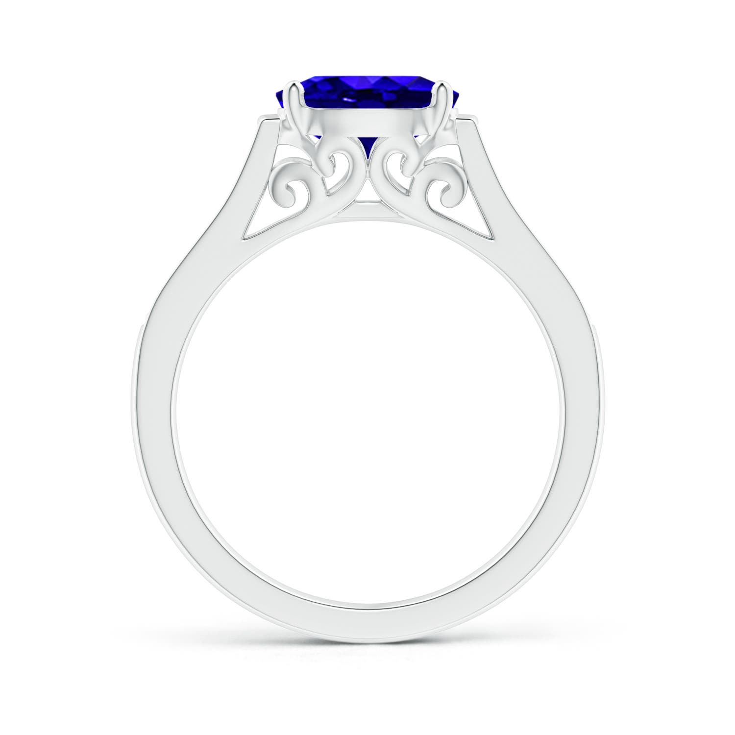 8x6mm AAAA East-West Oval Tanzanite Solitaire Ring with Diamonds in P950 Platinum - side 1