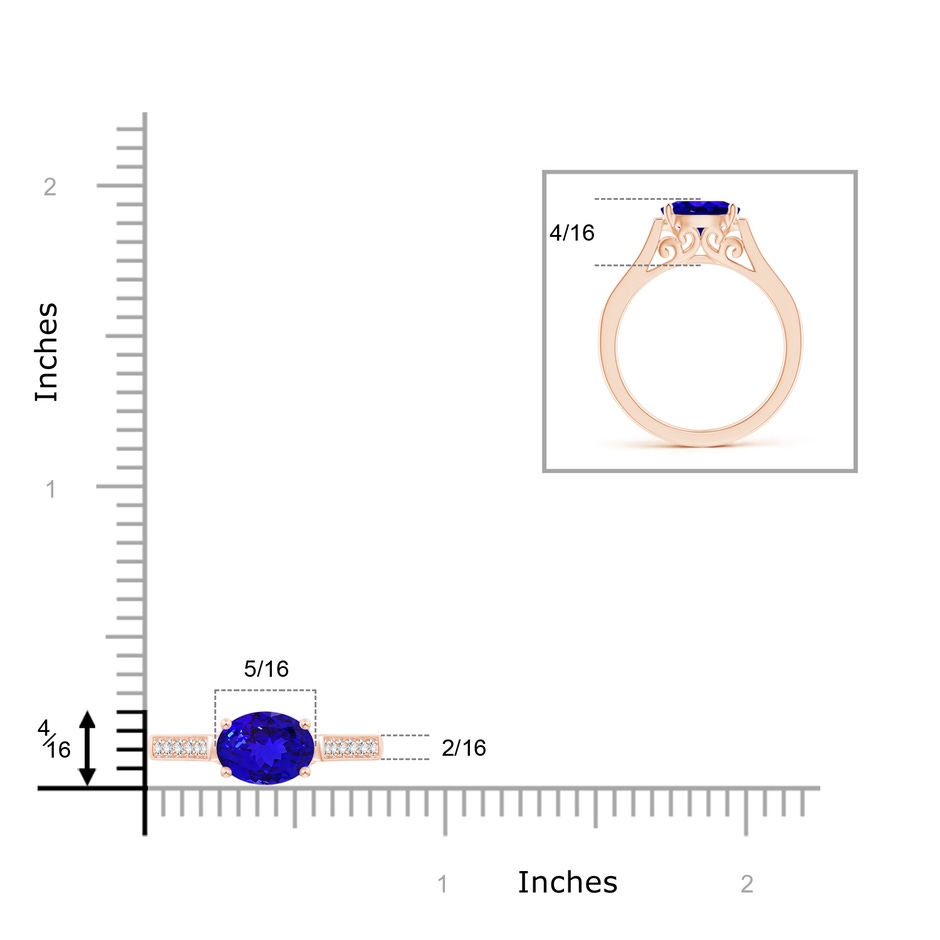 8x6mm AAAA East-West Oval Tanzanite Solitaire Ring with Diamonds in Rose Gold product image