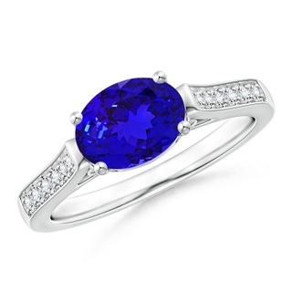 8x6mm AAAA East-West Oval Tanzanite Solitaire Ring with Diamonds in White Gold