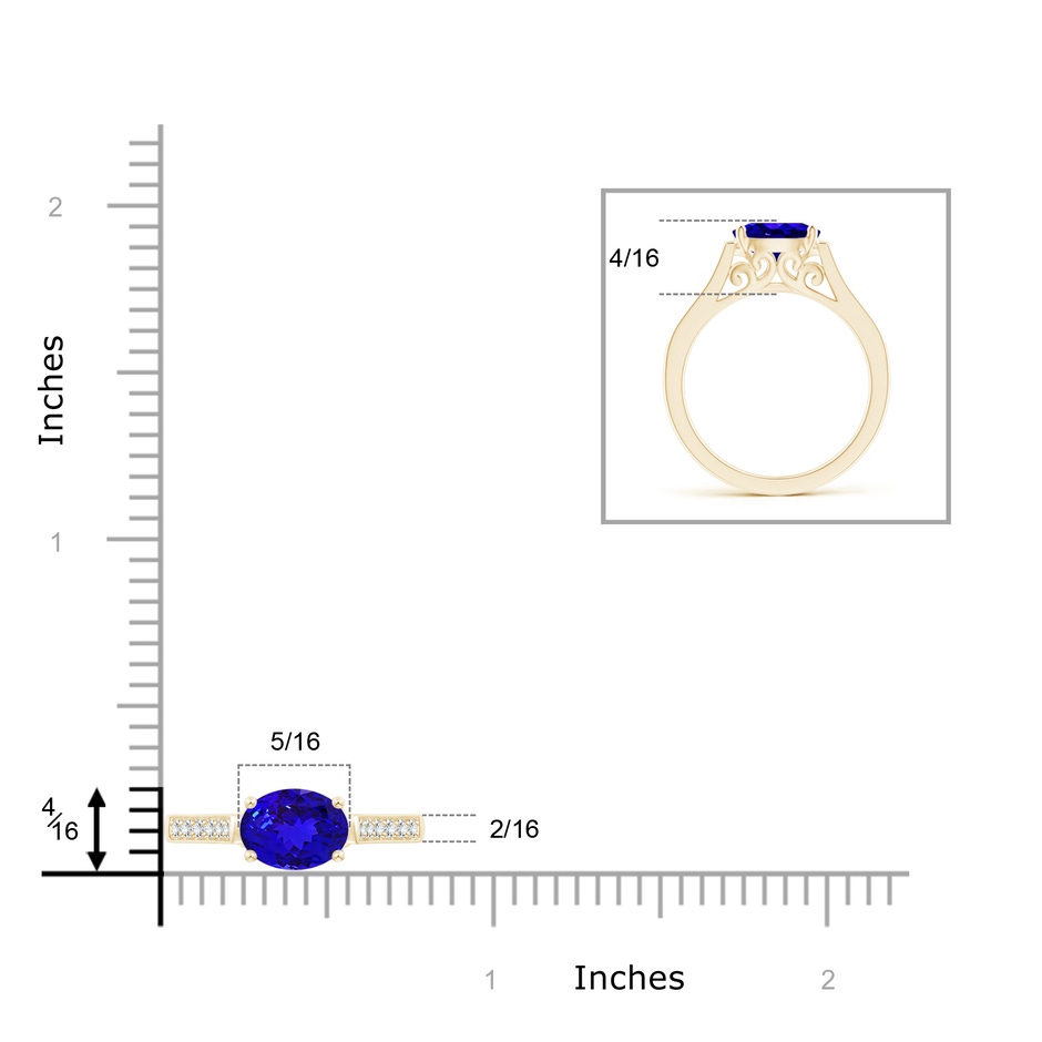 8x6mm AAAA East-West Oval Tanzanite Solitaire Ring with Diamonds in Yellow Gold product image