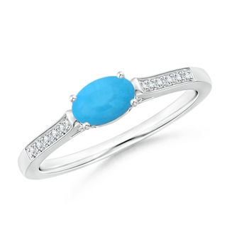 6x4mm AAA East-West Oval Turquoise Solitaire Ring with Diamonds in White Gold