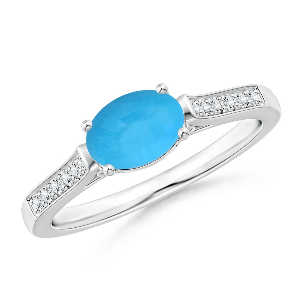 7x5mm AAA East-West Oval Turquoise Solitaire Ring with Diamonds in White Gold