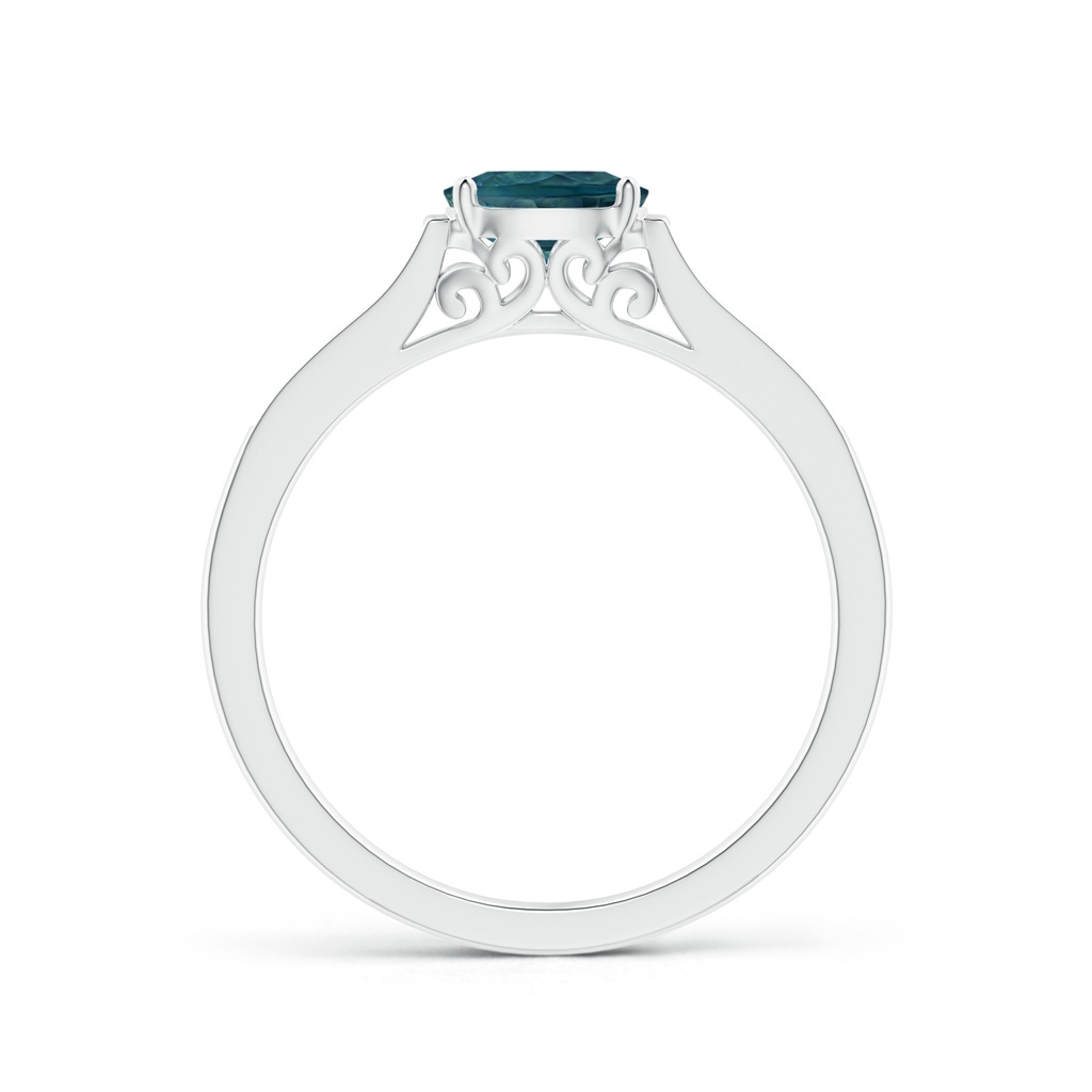 6x4mm AAA East-West Oval Teal Montana Sapphire Solitaire Ring with Diamonds in White Gold Side 1