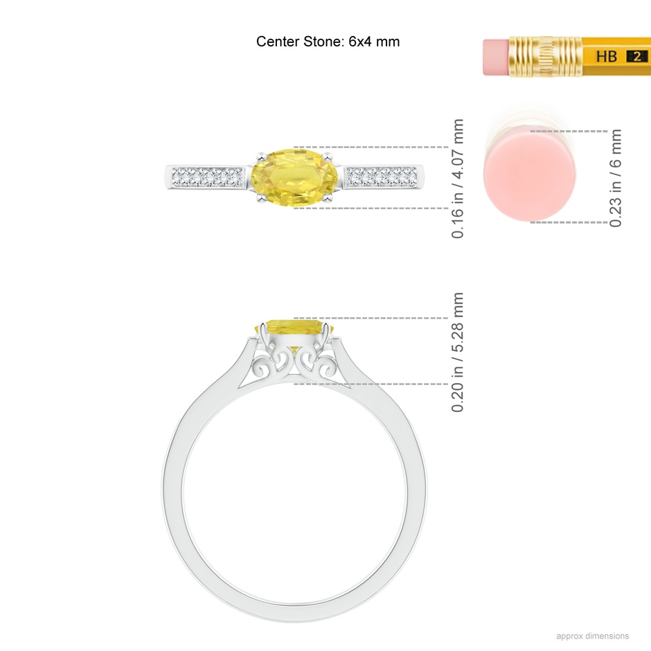 6x4mm A East West Oval Yellow Sapphire Solitaire Ring with Diamonds in P950 Platinum ruler