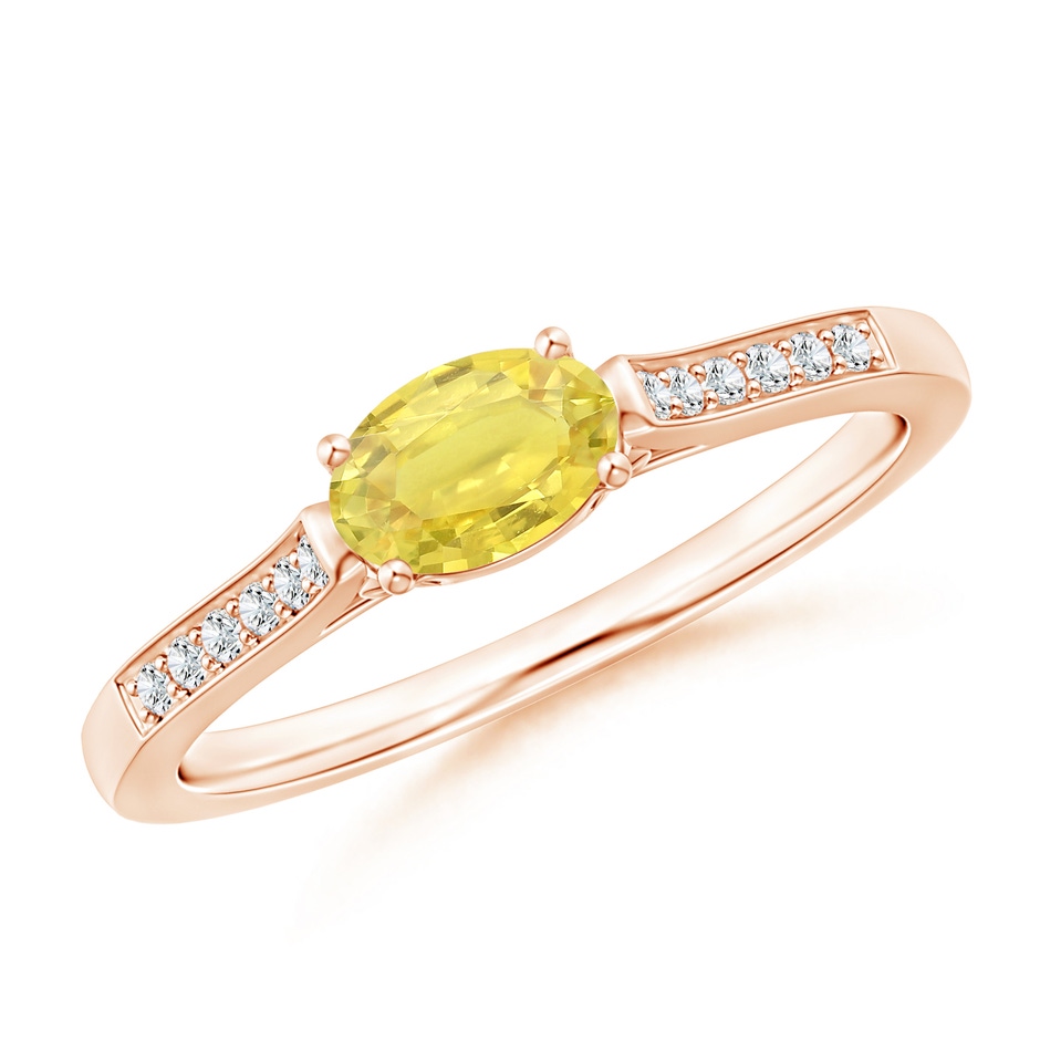 6x4mm A East West Oval Yellow Sapphire Solitaire Ring with Diamonds in Rose Gold 