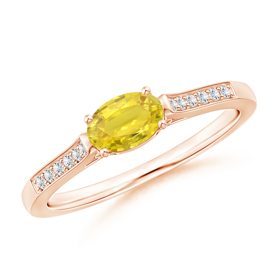 6x4mm AA East West Oval Yellow Sapphire Solitaire Ring with Diamonds in Rose Gold 