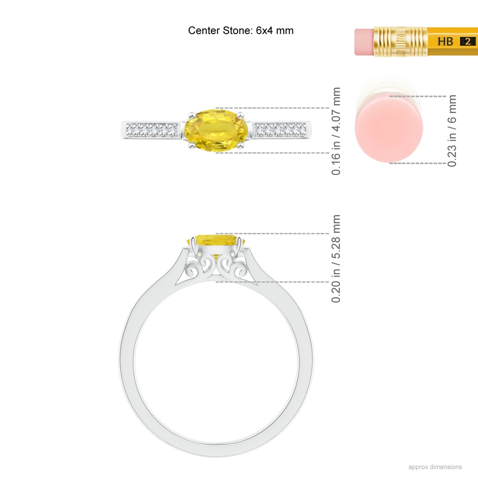 6x4mm AA East West Oval Yellow Sapphire Solitaire Ring with Diamonds in White Gold ruler