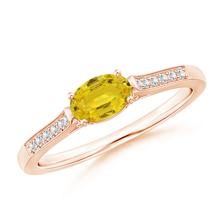 6x4mm AAA East West Oval Yellow Sapphire Solitaire Ring with Diamonds in Rose Gold 