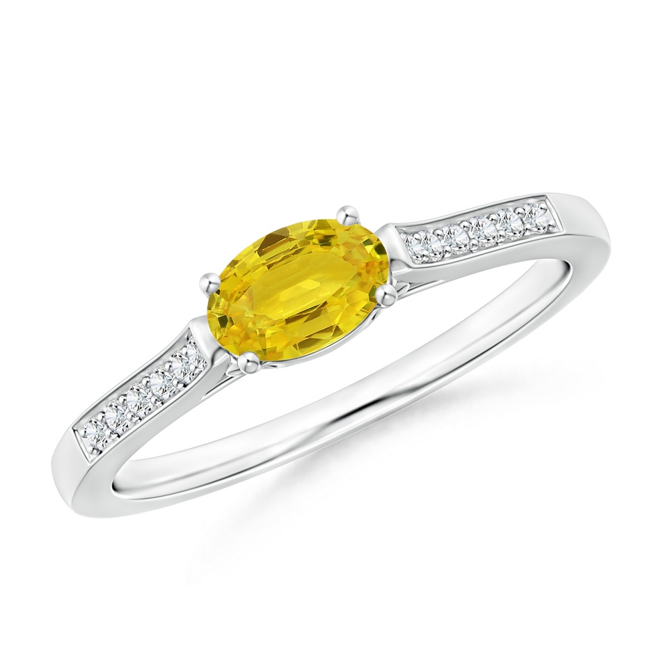 6x4mm AAA East West Oval Yellow Sapphire Solitaire Ring with Diamonds in White Gold 