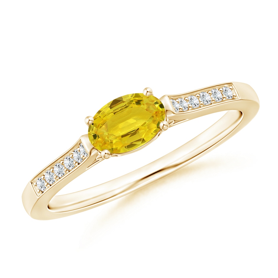 6x4mm AAA East West Oval Yellow Sapphire Solitaire Ring with Diamonds in Yellow Gold 