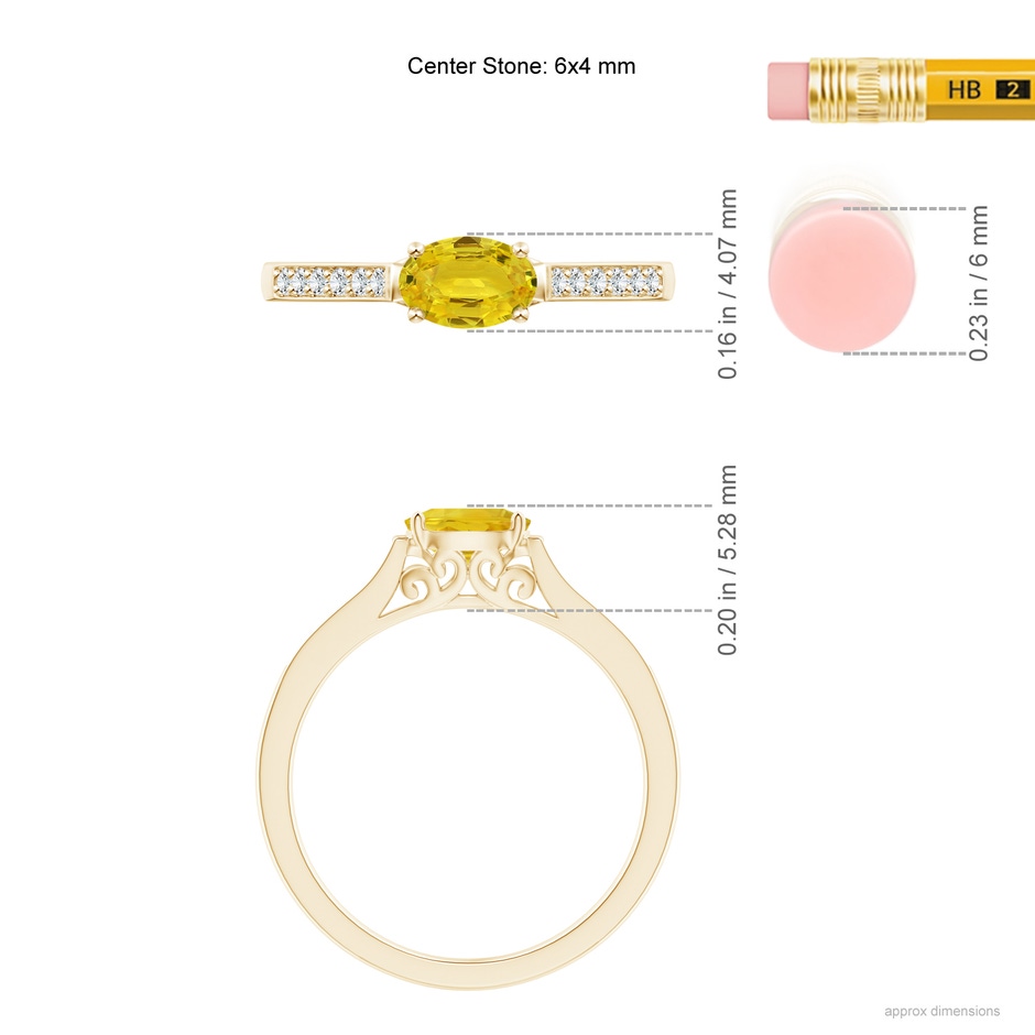 6x4mm AAA East West Oval Yellow Sapphire Solitaire Ring with Diamonds in Yellow Gold ruler