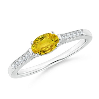 6x4mm AAAA East West Oval Yellow Sapphire Solitaire Ring with Diamonds in P950 Platinum