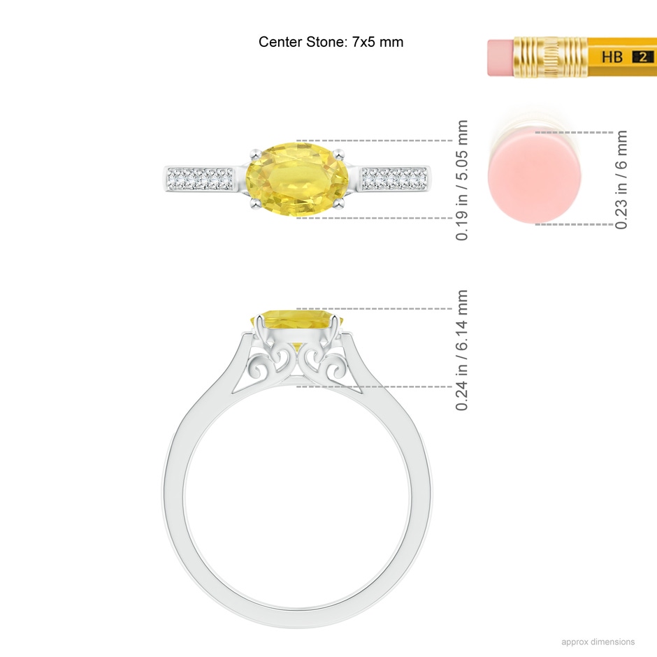 7x5mm A East West Oval Yellow Sapphire Solitaire Ring with Diamonds in P950 Platinum ruler