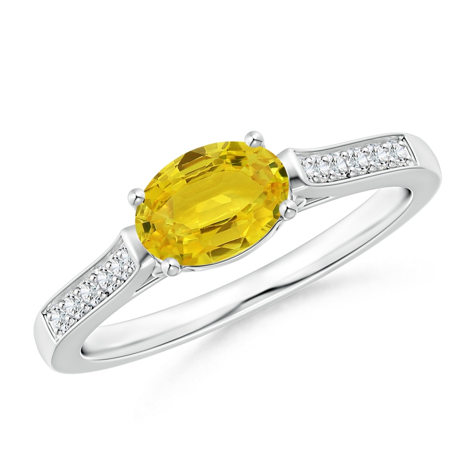 7x5mm AAA East West Oval Yellow Sapphire Solitaire Ring with Diamonds in White Gold 