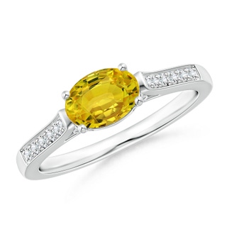 7x5mm AAAA East West Oval Yellow Sapphire Solitaire Ring with Diamonds in P950 Platinum