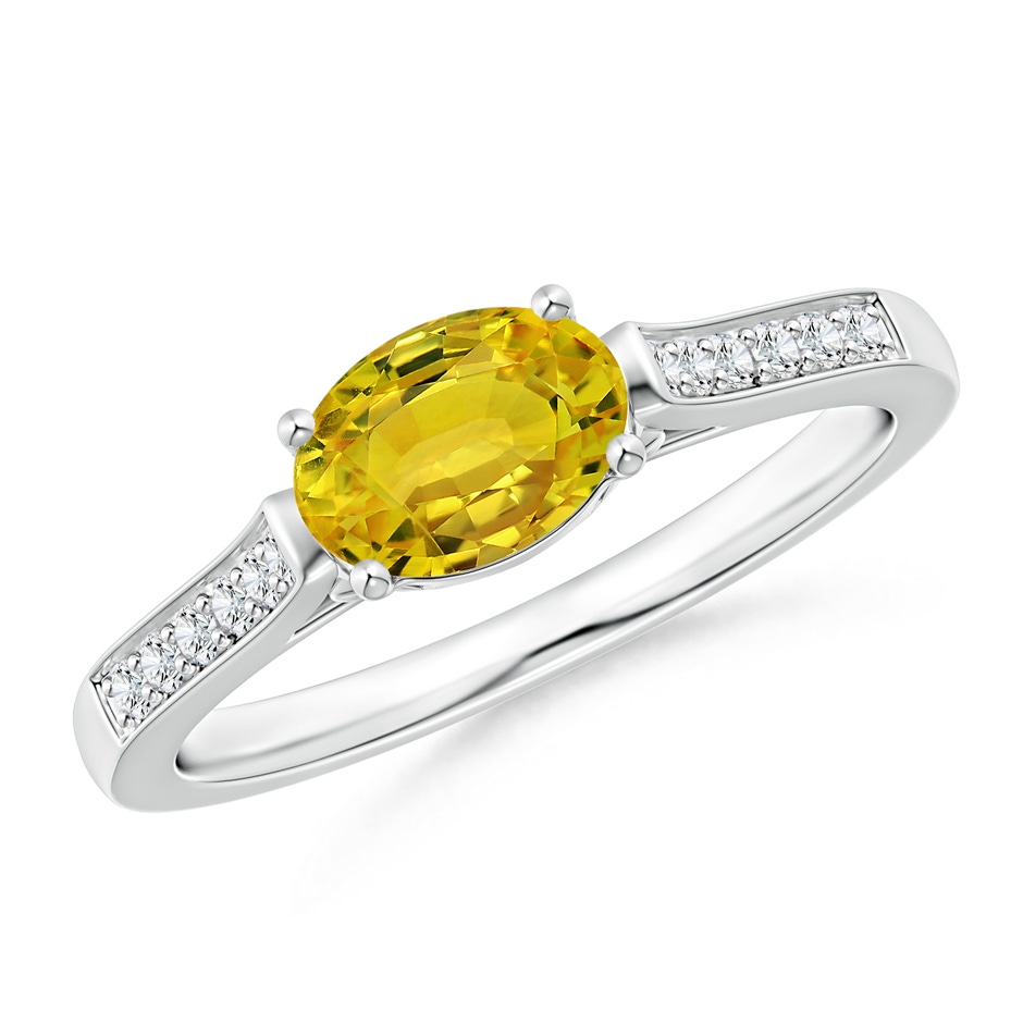 7x5mm AAAA East West Oval Yellow Sapphire Solitaire Ring with Diamonds in P950 Platinum 