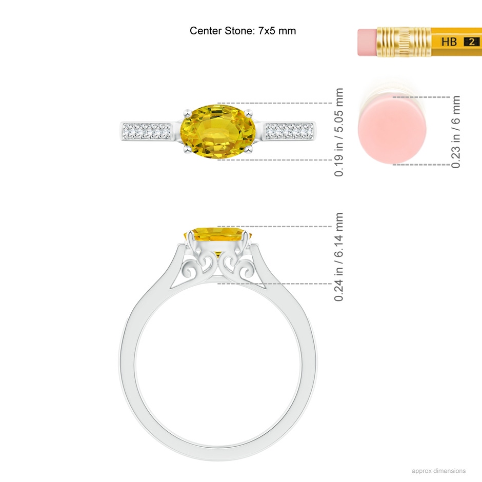 7x5mm AAAA East West Oval Yellow Sapphire Solitaire Ring with Diamonds in P950 Platinum ruler