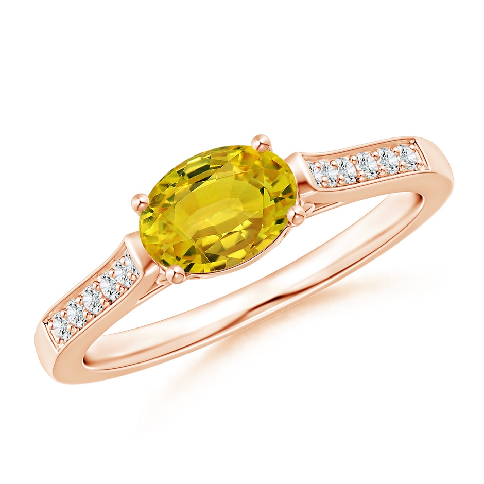 7x5mm AAAA East West Oval Yellow Sapphire Solitaire Ring with Diamonds in Rose Gold 