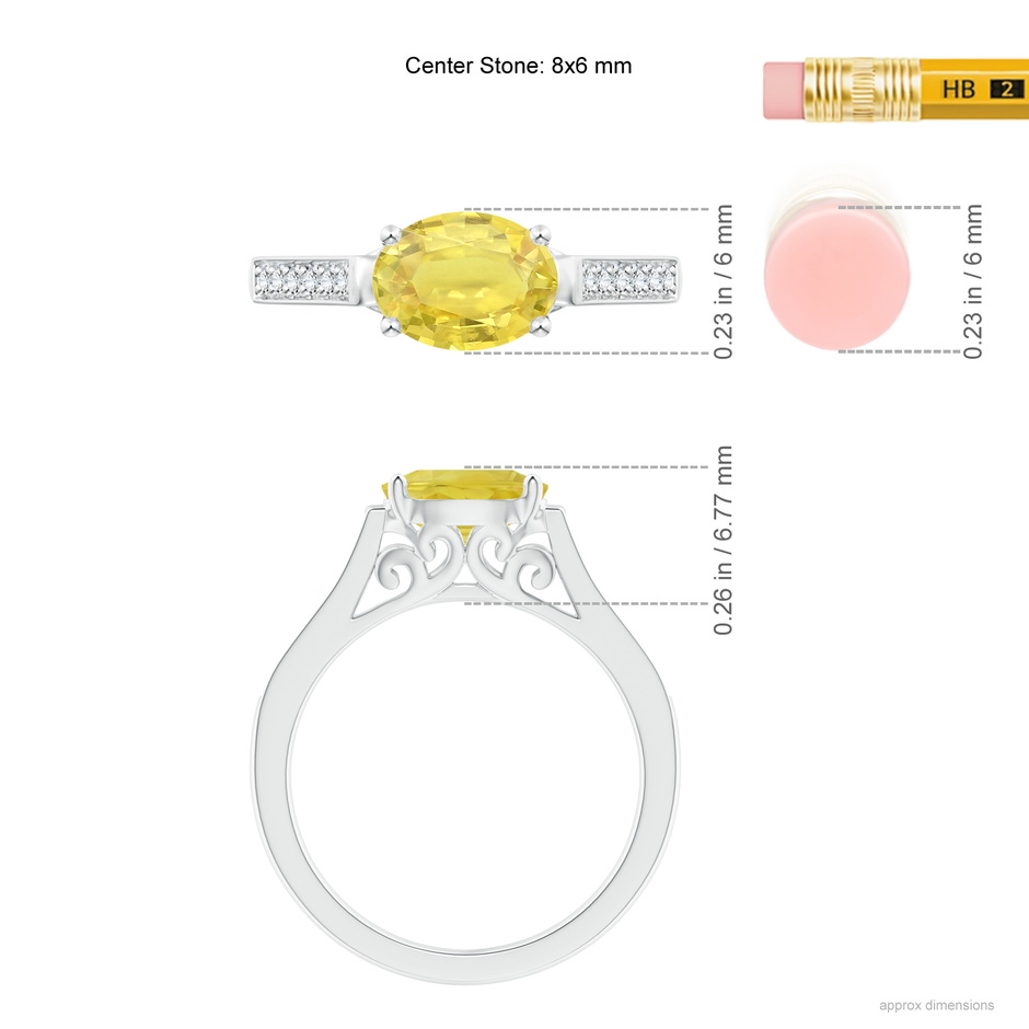 8x6mm A East West Oval Yellow Sapphire Solitaire Ring with Diamonds in P950 Platinum ruler
