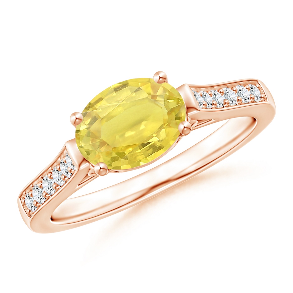 8x6mm A East West Oval Yellow Sapphire Solitaire Ring with Diamonds in Rose Gold 