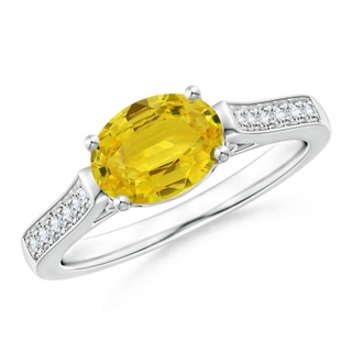 8x6mm AAA East West Oval Yellow Sapphire Solitaire Ring with Diamonds in White Gold