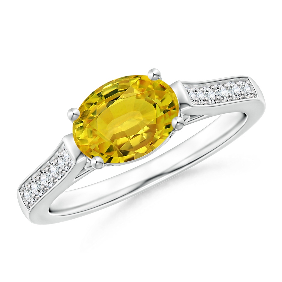 8x6mm AAAA East West Oval Yellow Sapphire Solitaire Ring with Diamonds in P950 Platinum 