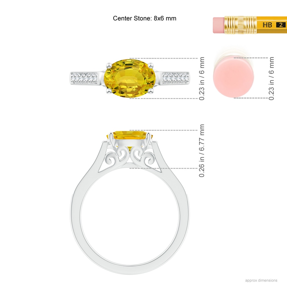 8x6mm AAAA East West Oval Yellow Sapphire Solitaire Ring with Diamonds in P950 Platinum ruler