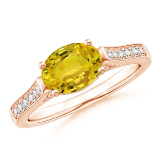 8x6mm AAAA East West Oval Yellow Sapphire Solitaire Ring with Diamonds in Rose Gold