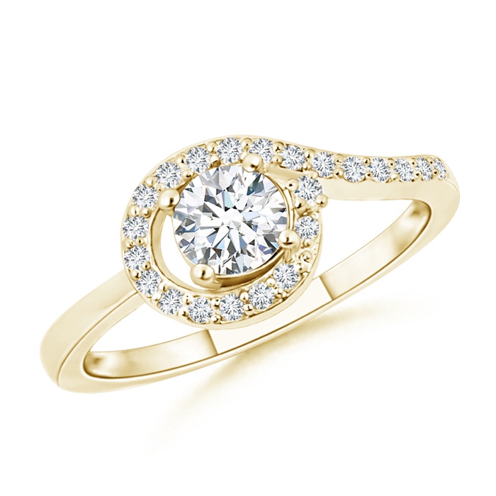 5mm GVS2 Solitaire Round Diamond Spiral Halo Engagement Ring in Yellow Gold 