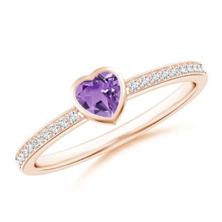 4mm A Bezel Heart Amethyst Promise Ring with Diamond Accents in 9K Rose Gold