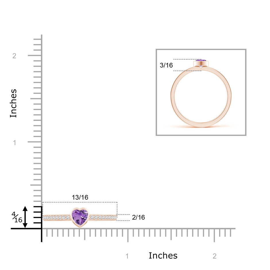 4mm A Bezel Heart Amethyst Promise Ring with Diamond Accents in 9K Rose Gold ruler