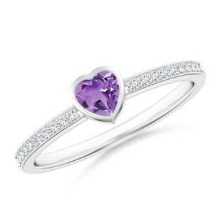 4mm A Bezel Heart Amethyst Promise Ring with Diamond Accents in P950 Platinum