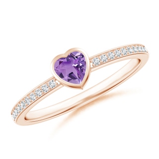 4mm A Bezel Heart Amethyst Promise Ring with Diamond Accents in Rose Gold