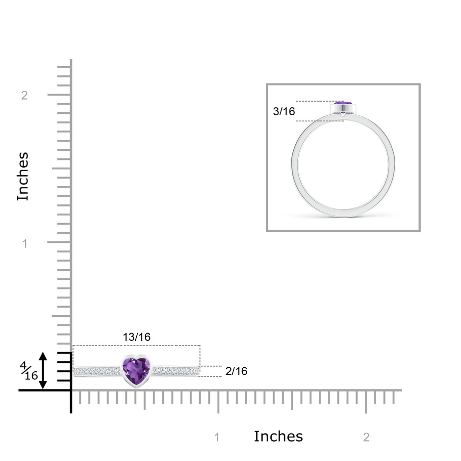 4mm AAA Bezel Heart Amethyst Promise Ring with Diamond Accents in White Gold ruler