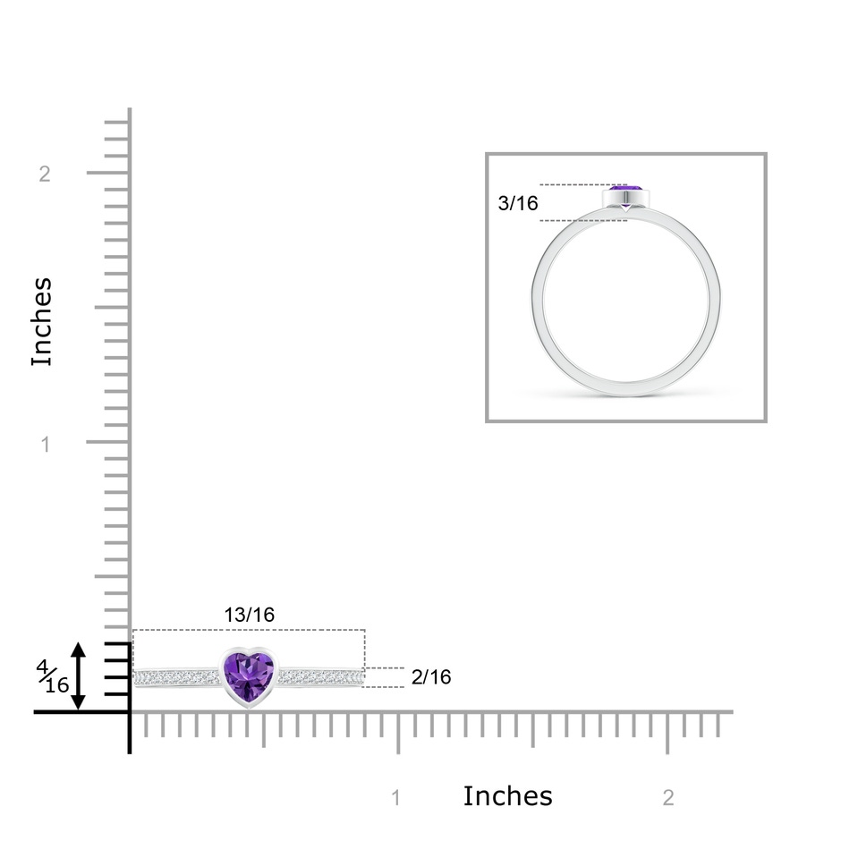 4mm AAAA Bezel Heart Amethyst Promise Ring with Diamond Accents in White Gold ruler