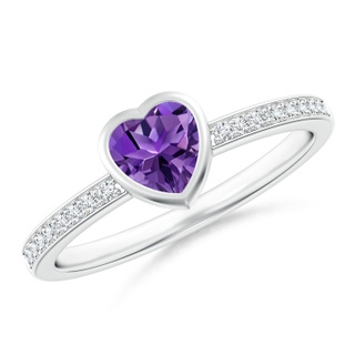 5mm AAAA Bezel Heart Amethyst Promise Ring with Diamond Accents in P950 Platinum