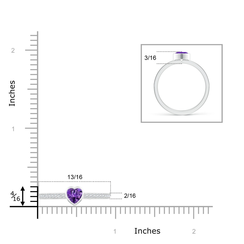 5mm AAAA Bezel Heart Amethyst Promise Ring with Diamond Accents in White Gold ruler