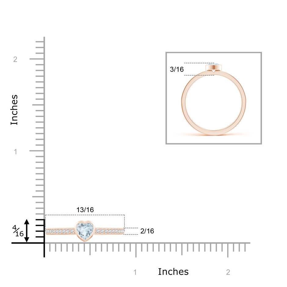 4mm A Bezel Heart Aquamarine Promise Ring with Diamond Accents in Rose Gold ruler