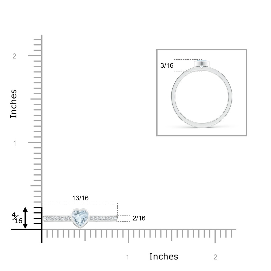 4mm A Bezel Heart Aquamarine Promise Ring with Diamond Accents in White Gold ruler