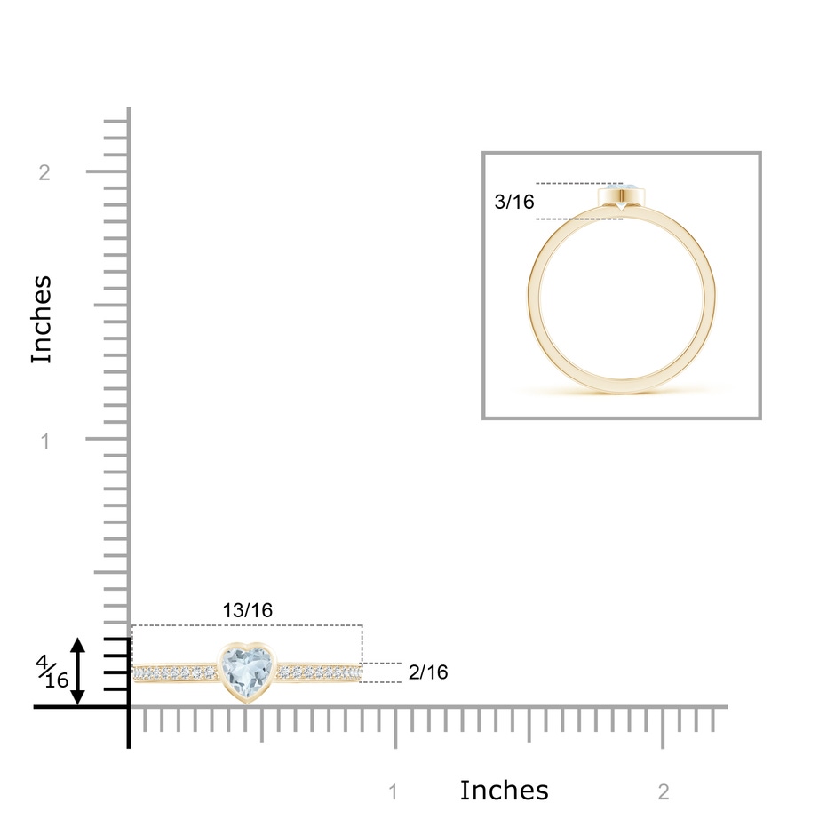 4mm A Bezel Heart Aquamarine Promise Ring with Diamond Accents in Yellow Gold ruler
