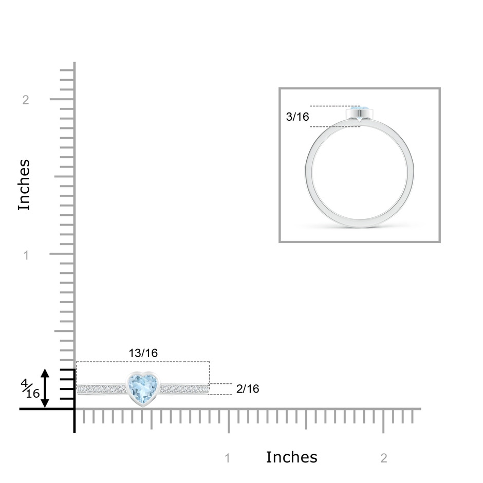 4mm AA Bezel Heart Aquamarine Promise Ring with Diamond Accents in White Gold ruler