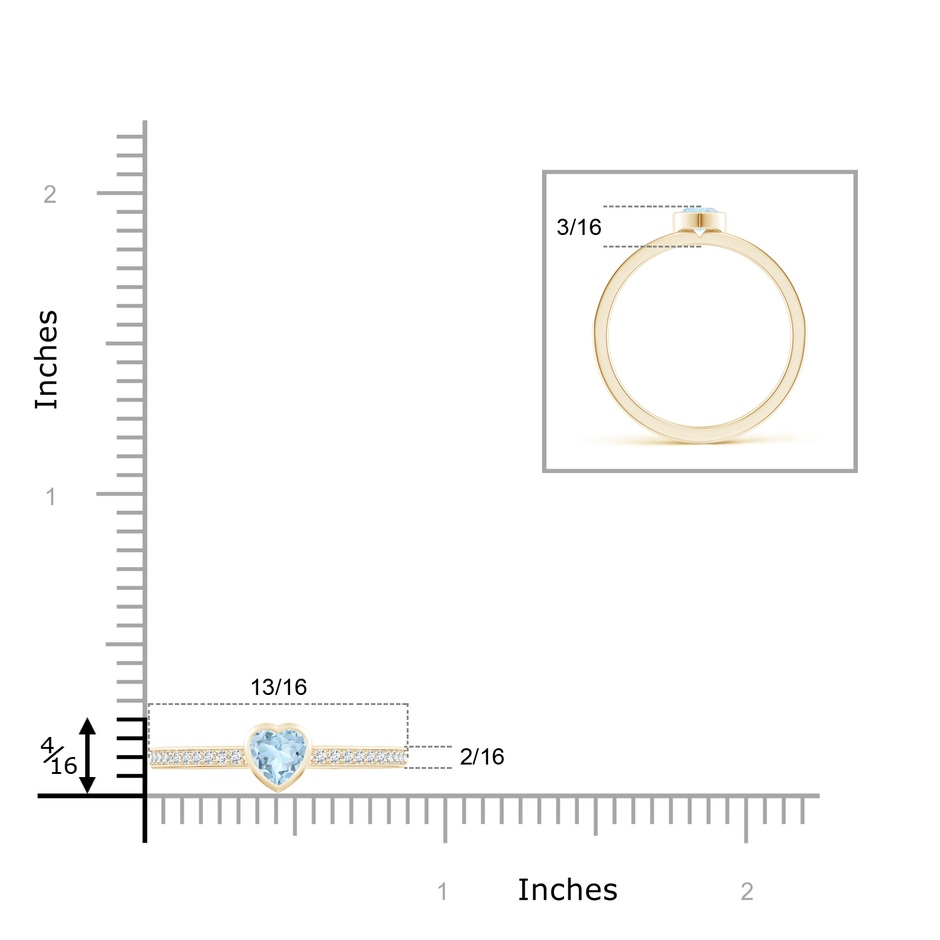 4mm AA Bezel Heart Aquamarine Promise Ring with Diamond Accents in Yellow Gold ruler