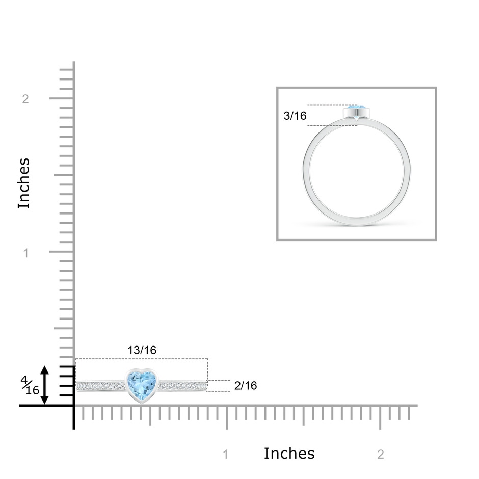 4mm AAA Bezel Heart Aquamarine Promise Ring with Diamond Accents in White Gold ruler