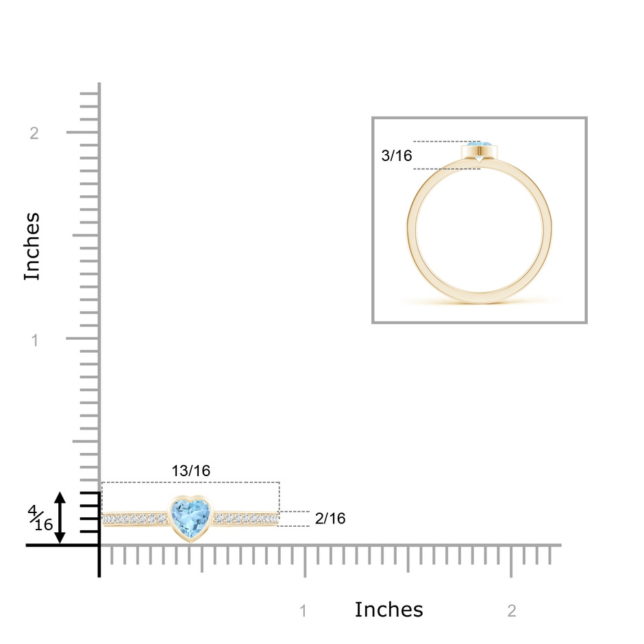4mm AAA Bezel Heart Aquamarine Promise Ring with Diamond Accents in Yellow Gold ruler