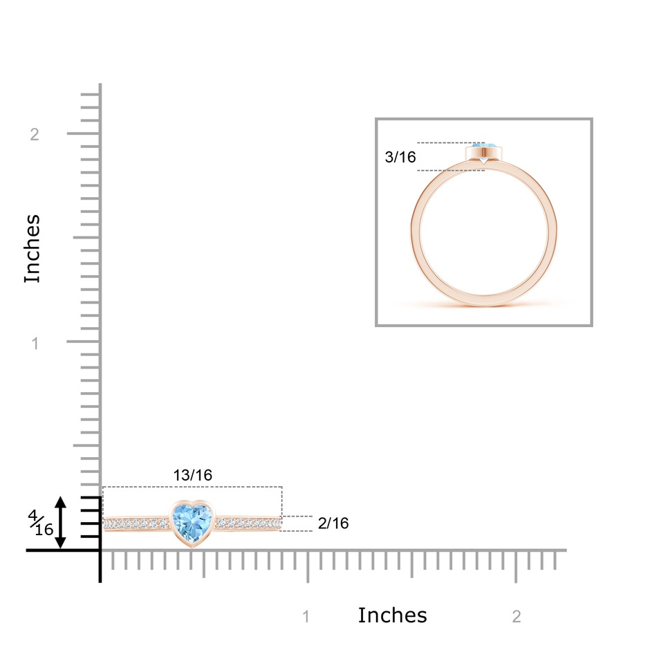 4mm AAAA Bezel Heart Aquamarine Promise Ring with Diamond Accents in Rose Gold ruler